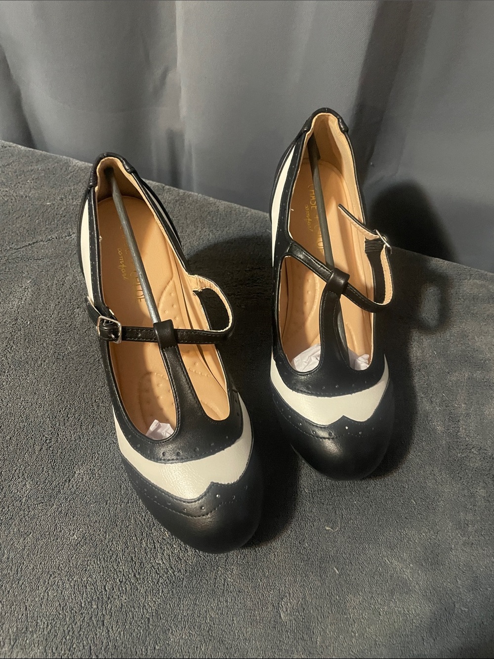 Chase + Chloe Black and White T-Strap Mary Jane Heels